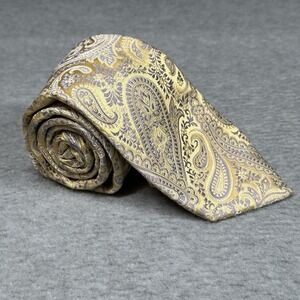 Vintage IKE BEHAR Gold Violet Paisley 100% Silk Necktie Hand-Tailored USA